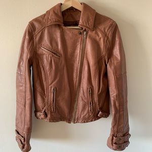 Costa Blanca brown leather moto jacket